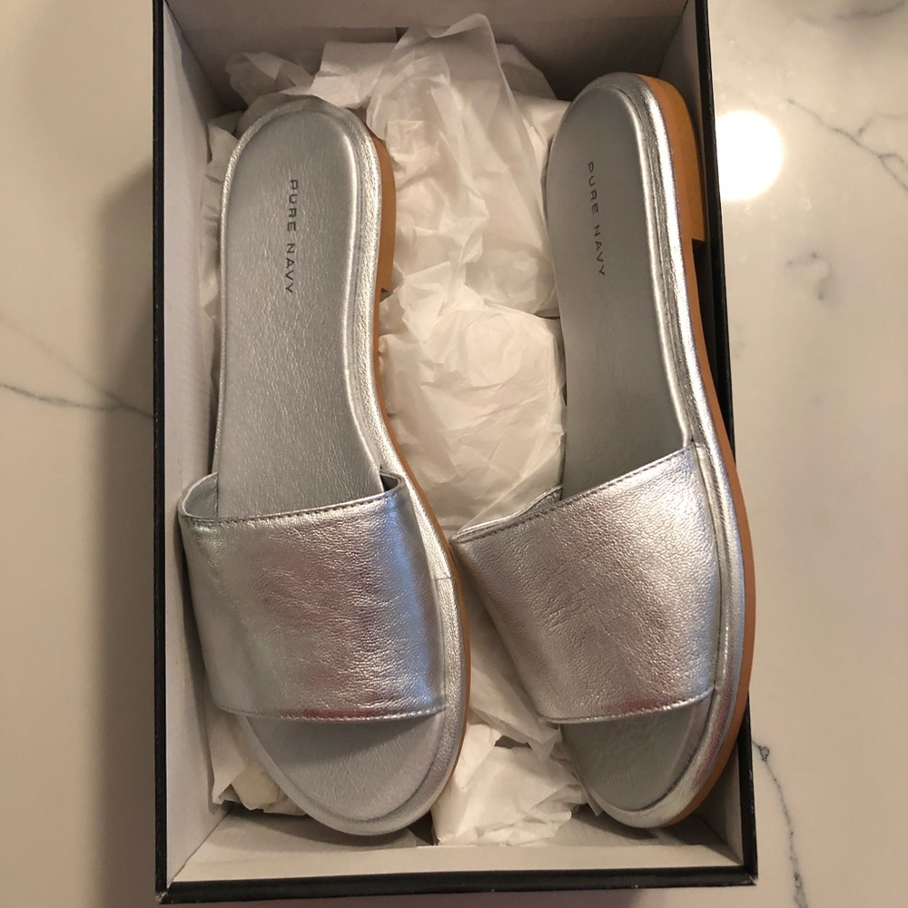 Pure Navy Leather Slide Sandal